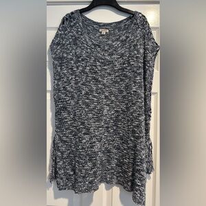 Lucky Brand open knit white and navy sleeveless top tunic lace up sides 2X